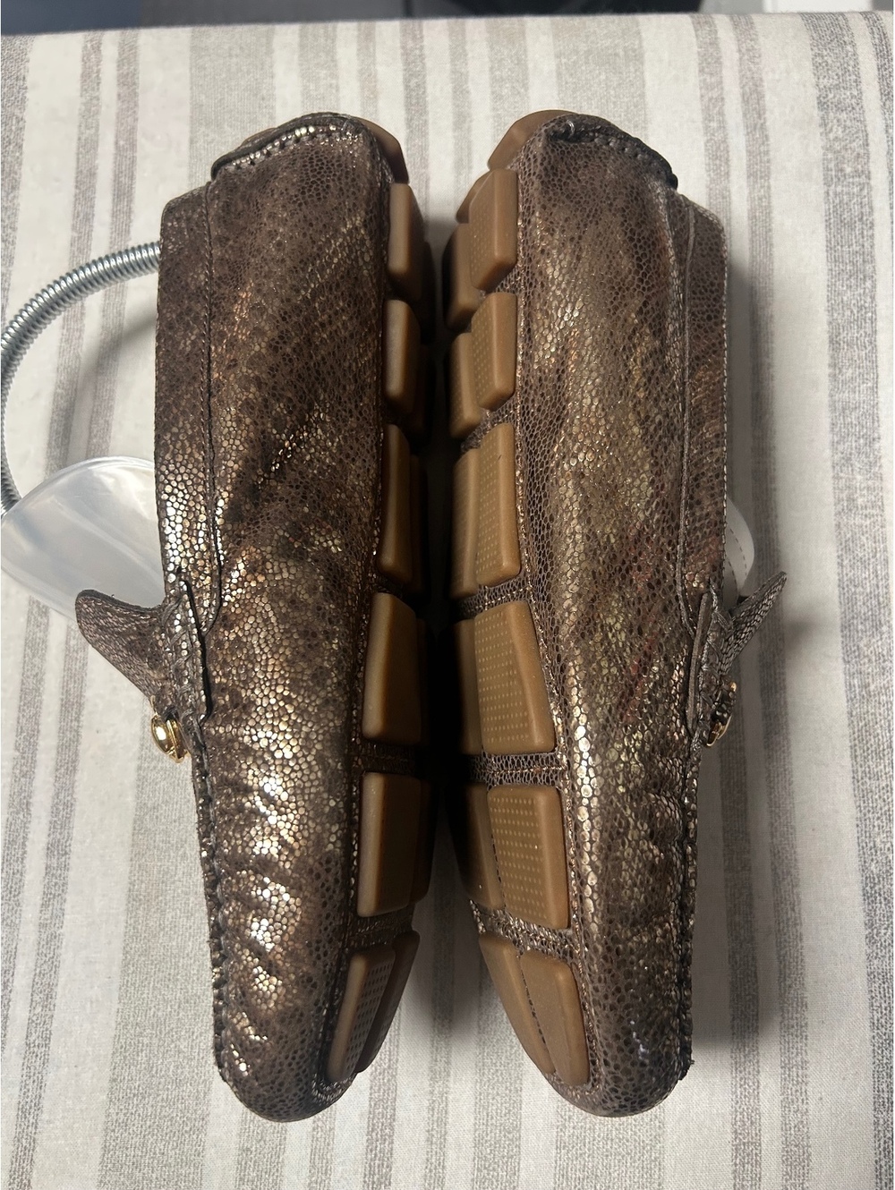 Cole Haan Women’s 9B Metallic Bronze Leather Horsebit Loafers Gold Hardware - Picture 3 of 7